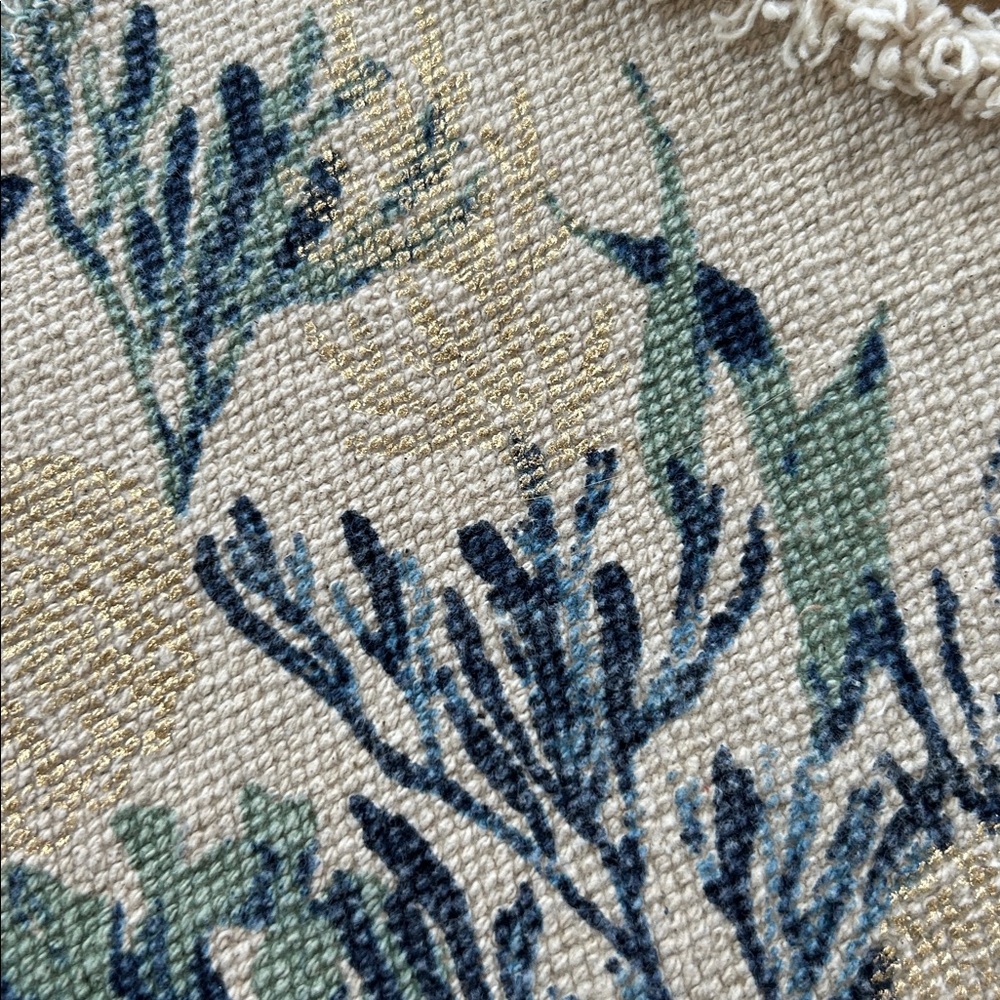 Tommy Bahama Kelp + Sea Shells Fringed Placemats Set of 5 Gold & Blue on Tan - Picture 10 of 11
